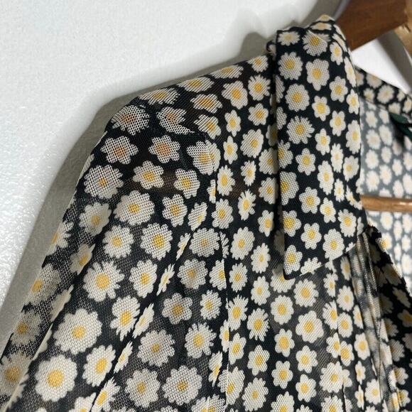 Wild Fable Black Daisy 90s Y2K Button Up Mesh Long Sleeve Dress Size S Women's - Picture 2 of 7